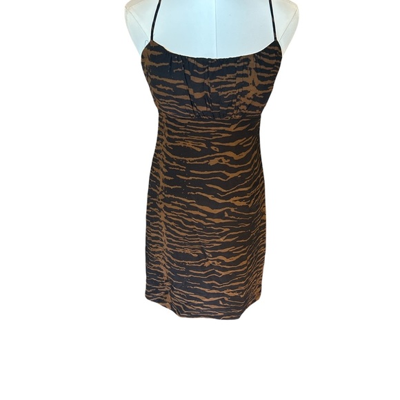 Staud Zebra Print Mini Dress Sz 2 Brown Black Bodycon Slip Adjustable Straps - Picture 2 of 7